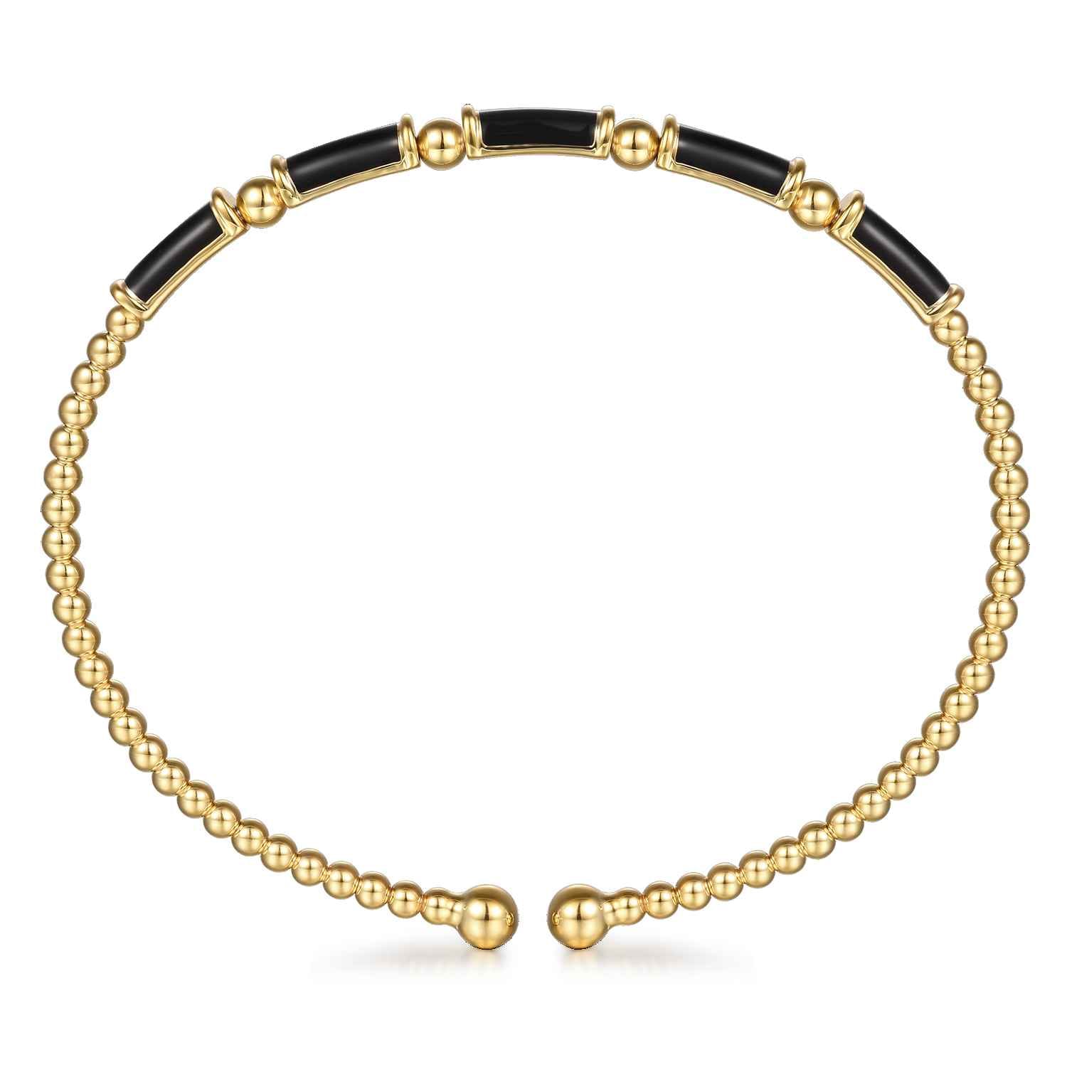 Enamel - 14K Yellow Gold Bujukan Beads Split Bangle Bracelet with Black Enamel - Shot 3