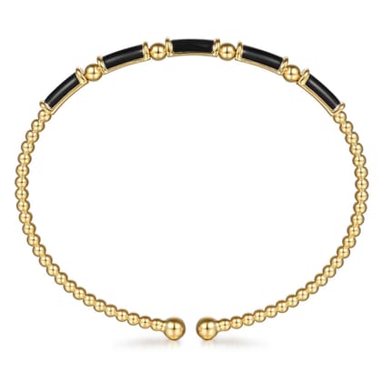 Enamel - 14K Yellow Gold Bujukan Beads Split Bangle Bracelet with Black Enamel