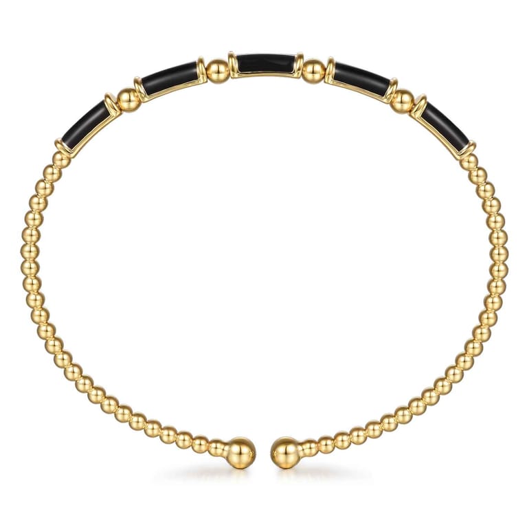 Enamel - 14K Yellow Gold Bujukan Beads Split Bangle Bracelet with Black Enamel - Shot 3