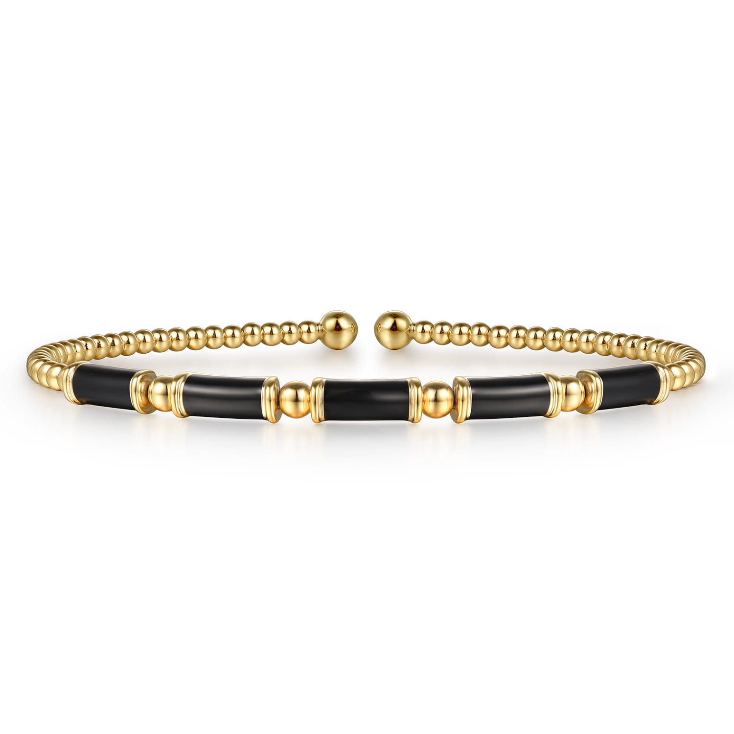 Enamel - 14K Yellow Gold Bujukan Beads Split Bangle Bracelet with Black Enamel - Shot 1