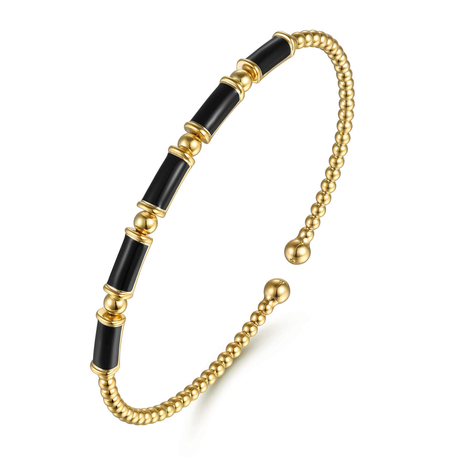 Enamel - 14K Yellow Gold Bujukan Beads Split Bangle Bracelet with Black Enamel - Shot 2