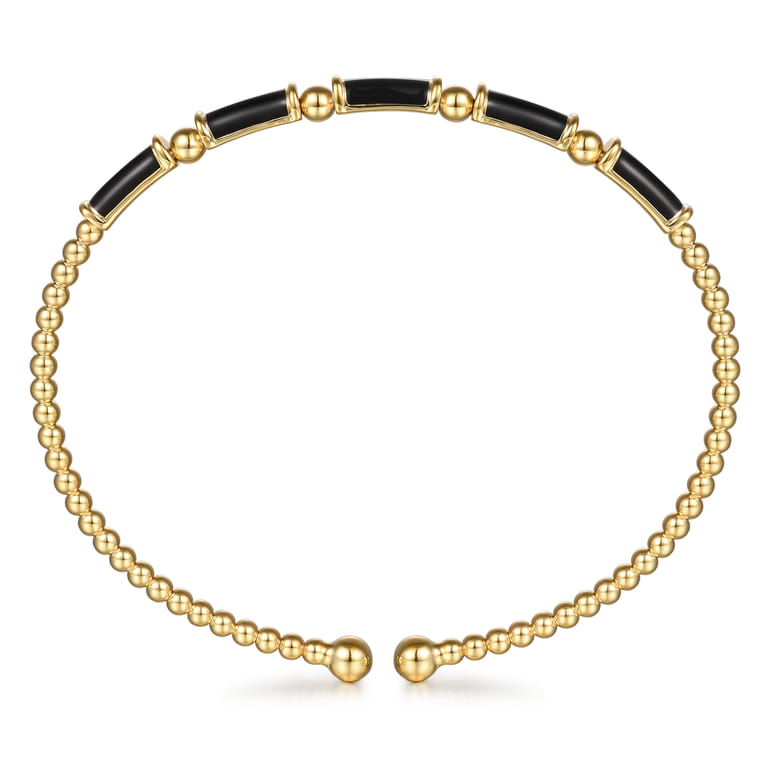 Enamel - 14K Yellow Gold Bujukan Beads Split Bangle Bracelet with Black Enamel - Shot 3
