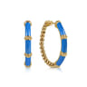 Enamel - 14K Yellow Gold Bujukan Beads and Bar Split Classic Hoop with Blue Enamel