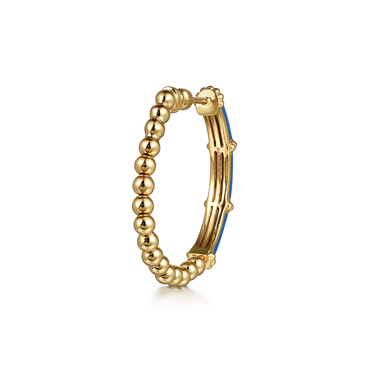 Enamel - 14K Yellow Gold Bujukan Beads and Bar Split Classic Hoop with Blue Enamel - Shot 2