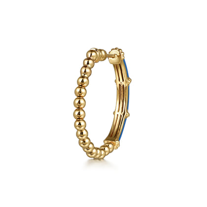 Enamel - 14K Yellow Gold Bujukan Beads and Bar Split Classic Hoop with Blue Enamel