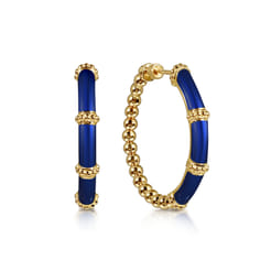 Enamel---14K-Yellow-Gold-Bujukan-Beads-and-Bar-Split-Classic-Hoop-with-Chrome-Blue-Enamel1