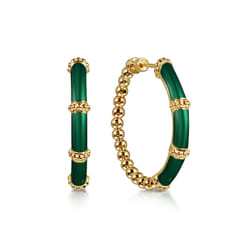 Enamel---14K-Yellow-Gold-Bujukan-Beads-and-Bar-Split-Classic-Hoop-with-Chrome-Green-Enamel1