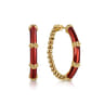 Enamel - 14K Yellow Gold Bujukan Beads and Bar Split Classic Hoop with Chrome Red Enamel