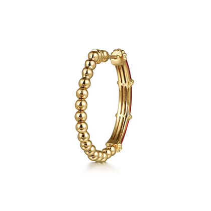 Enamel - 14K Yellow Gold Bujukan Beads and Bar Split Classic Hoop with Chrome Red Enamel