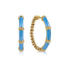 Enamel - 14K Yellow Gold Bujukan Beads and Bar Split Classic Hoop with Dusk Blue Enamel