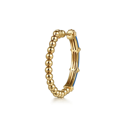 Enamel - 14K Yellow Gold Bujukan Beads and Bar Split Classic Hoop with Dusk Blue Enamel