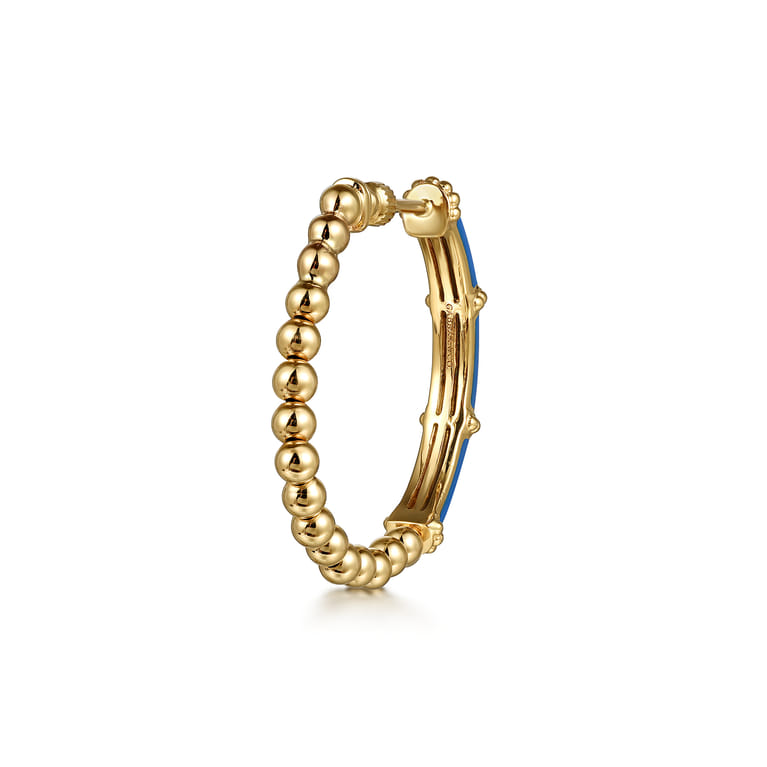 Enamel - 14K Yellow Gold Bujukan Beads and Bar Split Classic Hoop with Dusk Blue Enamel - Shot 2