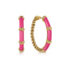 Enamel - 14K Yellow Gold Bujukan Beads and Bar Split Classic Hoop with Fuchsia Enamel