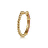 Enamel - 14K Yellow Gold Bujukan Beads and Bar Split Classic Hoop with Fuchsia Enamel