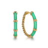 Enamel - 14K Yellow Gold Bujukan Beads and Bar Split Classic Hoop with Mint Green Enamel