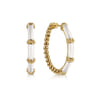 Enamel - 14K Yellow Gold Bujukan Beads and Bar Split Classic Hoop with White Enamel