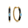 Enamel - 14K Yellow Gold Bujukan Beads and Blue Topaz Classic Hoop Earrings with Black Enamel