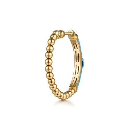 Enamel - 14K Yellow Gold Bujukan Beads and Blue Topaz Classic Hoop Earrings with Black Enamel