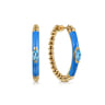 Enamel - 14K Yellow Gold Bujukan Beads and Blue Topaz Classic Hoop Earrings with Blue Enamel