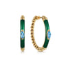 Enamel - 14K Yellow Gold Bujukan Beads and Blue Topaz Classic Hoop Earrings with Chrome Green Enamel