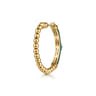 Enamel - 14K Yellow Gold Bujukan Beads and Blue Topaz Classic Hoop Earrings with Chrome Green Enamel