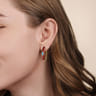 Enamel - 14K Yellow Gold Bujukan Beads and Blue Topaz Classic Hoop Earrings with Chrome Red Enamel