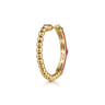 Enamel - 14K Yellow Gold Bujukan Beads and Blue Topaz Classic Hoop Earrings with Fuchsia Enamel