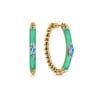 Enamel - 14K Yellow Gold Bujukan Beads and Blue Topaz Classic Hoop Earrings with Mint Green Enamel