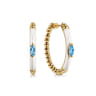 Enamel - 14K Yellow Gold Bujukan Beads and Blue Topaz Classic Hoop Earrings with White Enamel