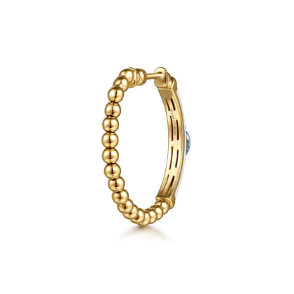 Enamel - 14K Yellow Gold Bujukan Beads and Blue Topaz Classic Hoop Earrings with White Enamel