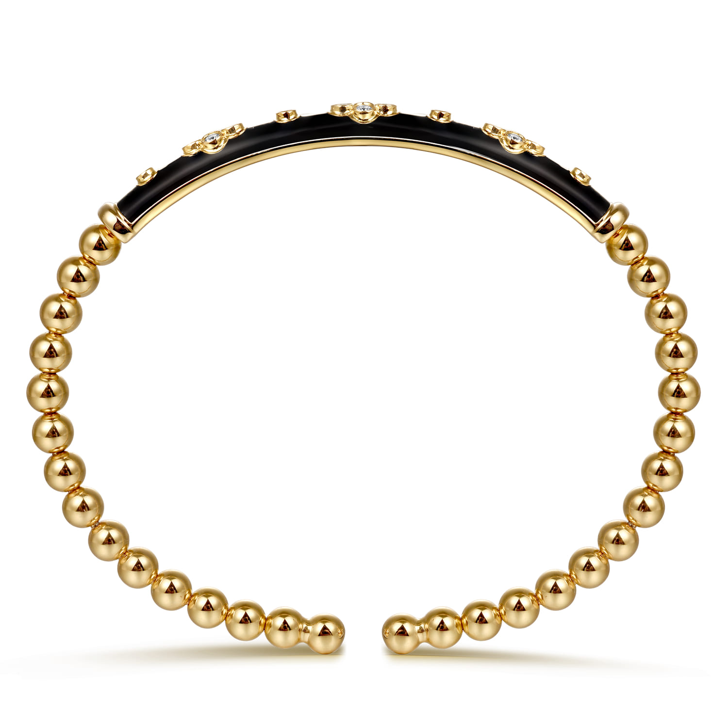 Enamel - 14K Yellow Gold Bujukan Beads and Diamond Split Bangle Bracelet with Black Enamel