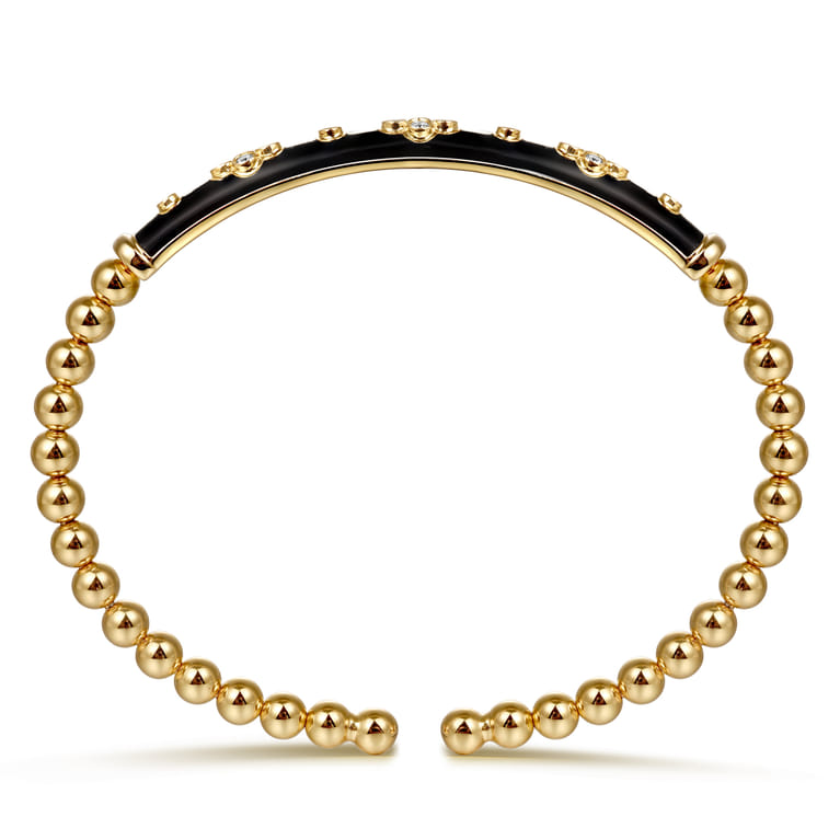 Enamel - 14K Yellow Gold Bujukan Beads and Diamond Split Bangle Bracelet with Black Enamel - 0.22 ct - Shot 3