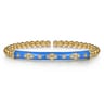 Enamel - 14K Yellow Gold Bujukan Beads and Diamond Split Bangle Bracelet with Blue Enamel