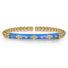 Enamel - 14K Yellow Gold Bujukan Beads and Diamond Split Bangle Bracelet with Blue Enamel - 0.22 ct