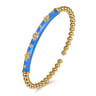 Enamel - 14K Yellow Gold Bujukan Beads and Diamond Split Bangle Bracelet with Blue Enamel - 0.22 ct