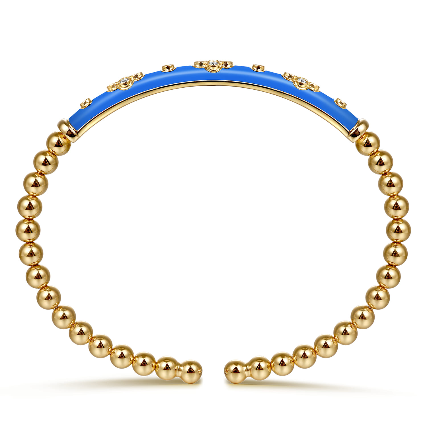 Enamel - 14K Yellow Gold Bujukan Beads and Diamond Split Bangle Bracelet with Blue Enamel - 0.22 ct - Shot 3