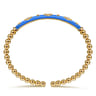 Enamel - 14K Yellow Gold Bujukan Beads and Diamond Split Bangle Bracelet with Blue Enamel - 0.22 ct