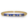 Enamel - 14K Yellow Gold Bujukan Beads and Diamond Split Bangle Bracelet with Chrome Blue Enamel - 0.22 ct