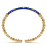 Enamel - 14K Yellow Gold Bujukan Beads and Diamond Split Bangle Bracelet with Chrome Blue Enamel - 0.22 ct