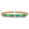 Enamel - 14K Yellow Gold Bujukan Beads and Diamond Split Bangle Bracelet with Chrome Green Enamel - 0.22 ct