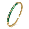 Enamel - 14K Yellow Gold Bujukan Beads and Diamond Split Bangle Bracelet with Chrome Green Enamel - 0.22 ct