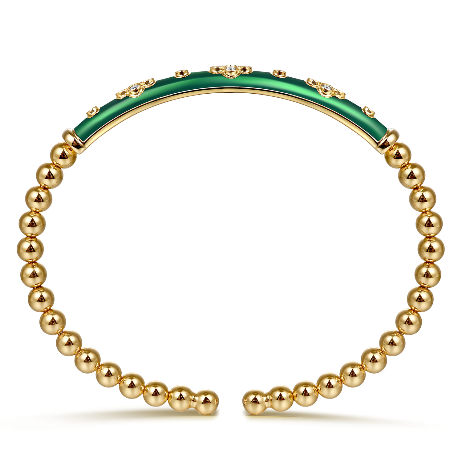 Enamel - 14K Yellow Gold Bujukan Beads and Diamond Split Bangle Bracelet with Chrome Green Enamel - 0.22 ct - Shot 3