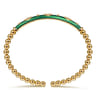 Enamel - 14K Yellow Gold Bujukan Beads and Diamond Split Bangle Bracelet with Chrome Green Enamel - 0.22 ct