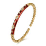 Enamel - 14K Yellow Gold Bujukan Beads and Diamond Split Bangle Bracelet with Chrome Red Enamel - 0.22 ct