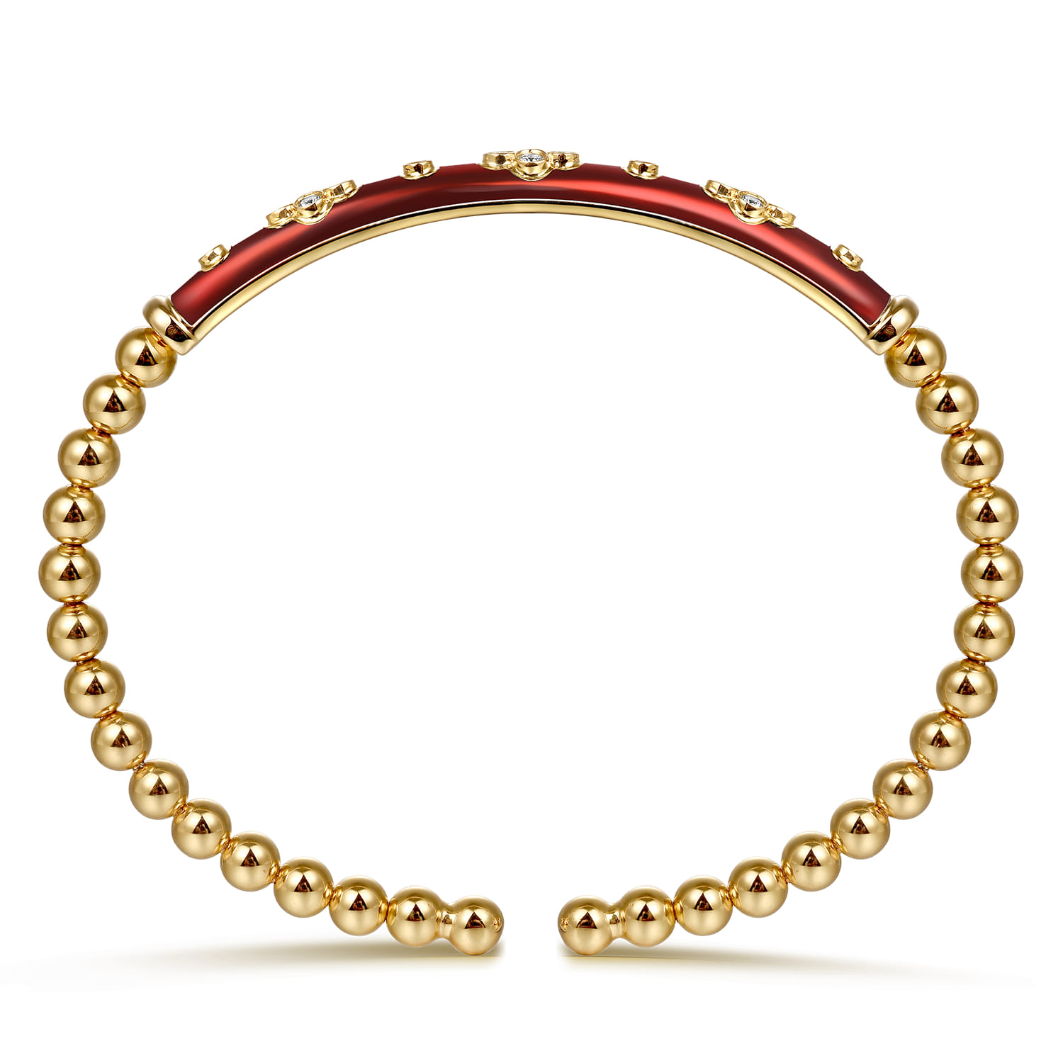 Enamel - 14K Yellow Gold Bujukan Beads and Diamond Split Bangle Bracelet with Chrome Red Enamel - 0.22 ct - Shot 3