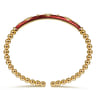 Enamel - 14K Yellow Gold Bujukan Beads and Diamond Split Bangle Bracelet with Chrome Red Enamel - 0.22 ct