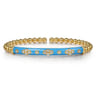 Enamel - 14K Yellow Gold Bujukan Beads and Diamond Split Bangle Bracelet with Dusk Blue Enamel - 0.22 ct