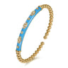 Enamel - 14K Yellow Gold Bujukan Beads and Diamond Split Bangle Bracelet with Dusk Blue Enamel - 0.22 ct