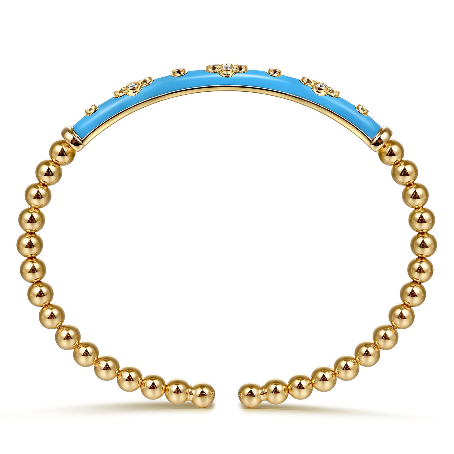 Enamel - 14K Yellow Gold Bujukan Beads and Diamond Split Bangle Bracelet with Dusk Blue Enamel - 0.22 ct - Shot 3