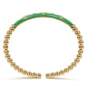 Enamel - 14K Yellow Gold Bujukan Beads and Diamond Split Bangle Bracelet with Emerald Green Enamel